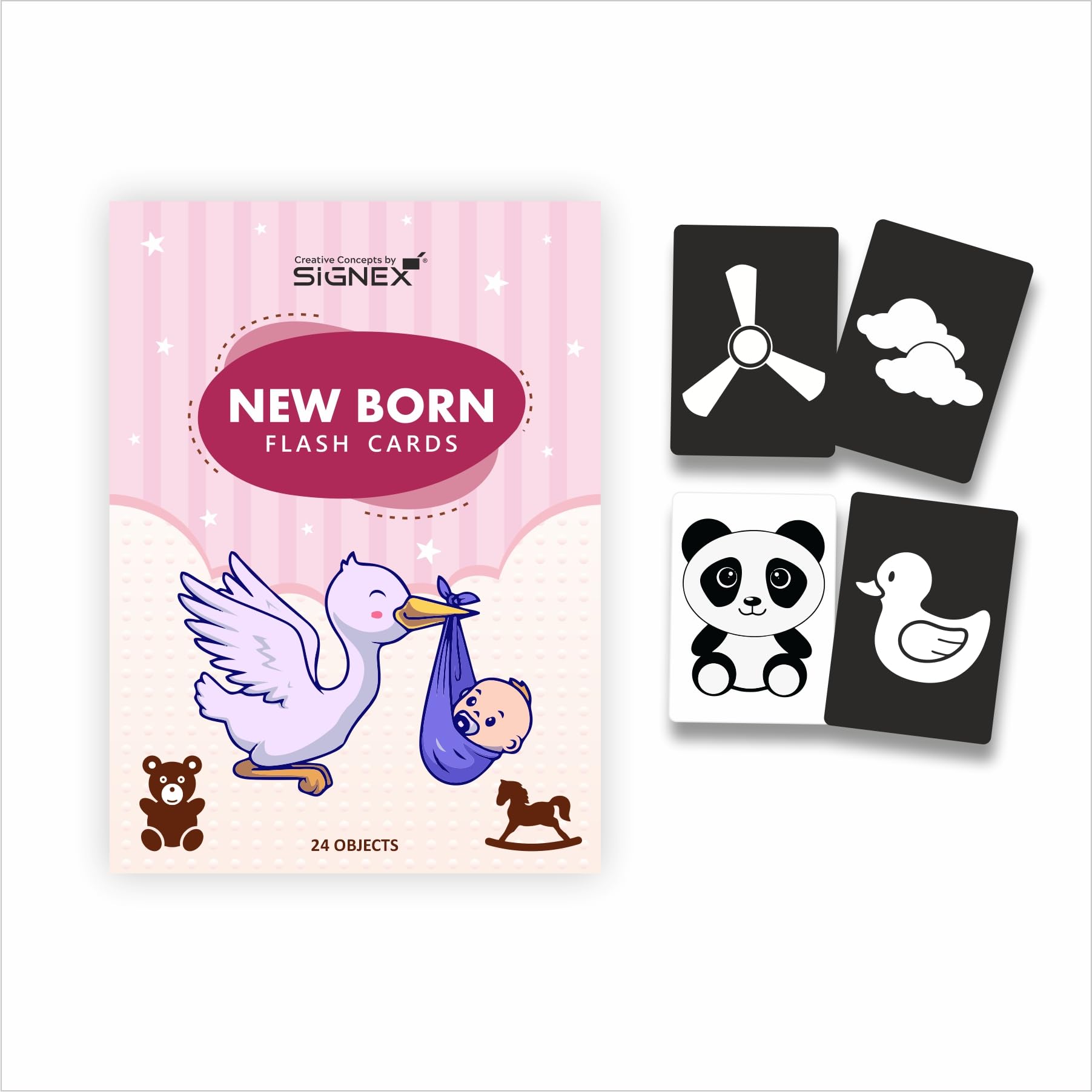 Signex Print Media Newborn High Contrast 24+ Flash Cards  Black & White Visual Stimulation Cards For 012 Month Baby Brain Deve