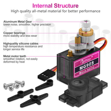 Beffkkip [8-Pack] MG90S 9g Servo Motor Micro Metal Gear for Robot Car Plane RC Helicopter Arduino
