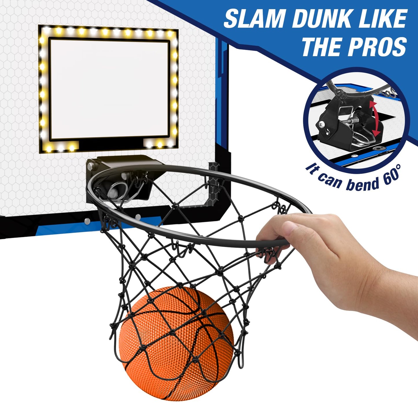 Hyes 2 Player Basketball Game, Dual Shot Over The Door Mini Basketball Hoop Indoor With Scoreboard & Led, Basketball Toy Gifts F