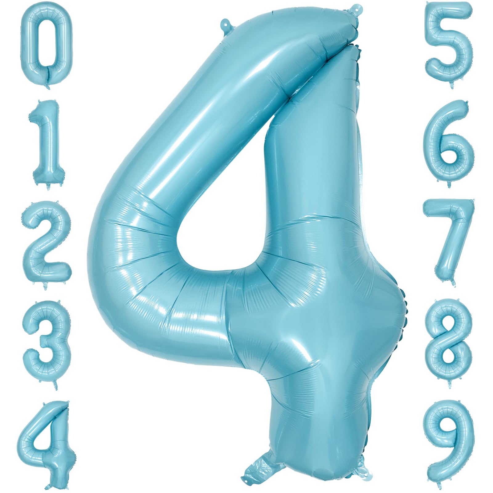 Paticool 40 Inch Blue Number Balloon 4, Large Light Blue Number Foil Mylar Balloons For Birthday Party Celebration Decorations S