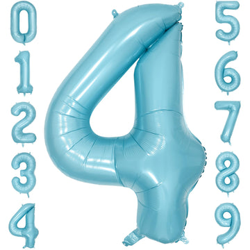 Paticool 40 Inch Blue Number Balloon 4, Large Light Blue Number Foil Mylar Balloons For Birthday Party Celebration Decorations S
