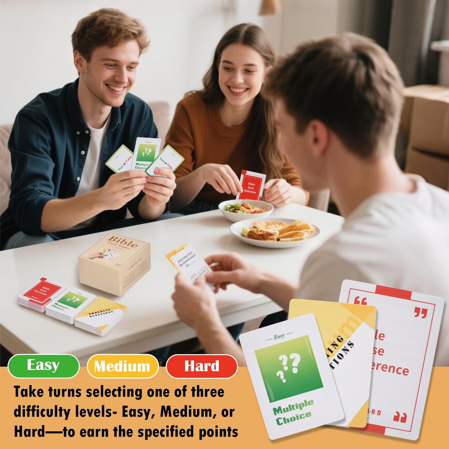 RuRu monkey Bible Trivia Game - 300 Multi-colored Cards, Standard Poker Size, Fun Christian Trivia for Adults & Youth Groups