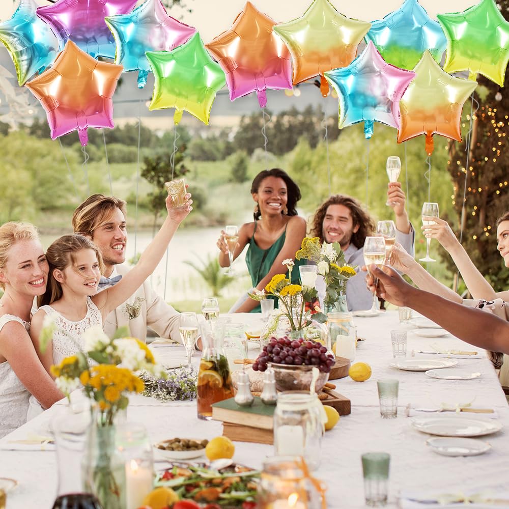 TONIFUL 30Pcs 18 Inch Large Colorful Star Shape Foil Balloons Big Gradient Stars Helium Mylar Ballons for Birthday Wedding Baby