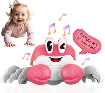 Bekilole Crawling Crab Baby Toys | Boys Gifts Interactive Fun For Tummy Time Moving Walking Running | Musical Toddler Boys Girls Birthday Gift Toys 0+ Months | Battery Not Included - Pink