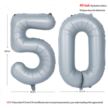 40 In Matte Gray Number Balloons Helium Foil Mylar Balloon Birthday Party Banquet Decoration 50