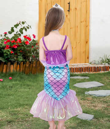 Itvti Little Girls Mermaid Costume Princess Dress Up Ariel Outfits With Accessories Wig Birthday Party Halloween Cosplay, Purple, 3-4 Years(Tag 110)