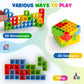 WOWNOVA Deluxe Tetra Tower Game - 64PCS Stacking Blocks for Family Fun, Includes Prize Wheel & Storage Box, Ideal for Kids & Adults