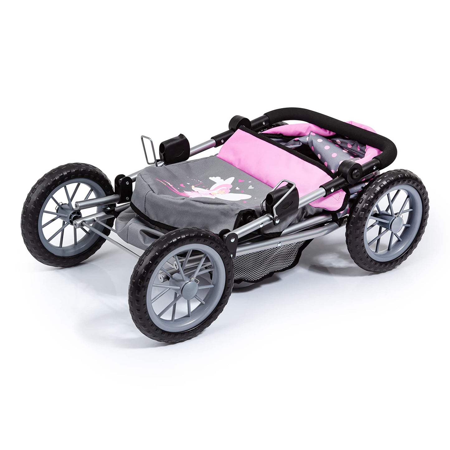 Bayer: Trendy Pram - Grey, Pink, Dots - Includes Shoulder Bag, Fits Dolls Up To 18, Adjustable Handle, Kids Pretend Play, Shoppi