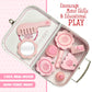 Dragon Drew Wooden Toy Beauty Set - 10 Piece Kit - Girls Salon Set with Makeup, Brush, Mirror and Cosmetics Case - 100% Natural