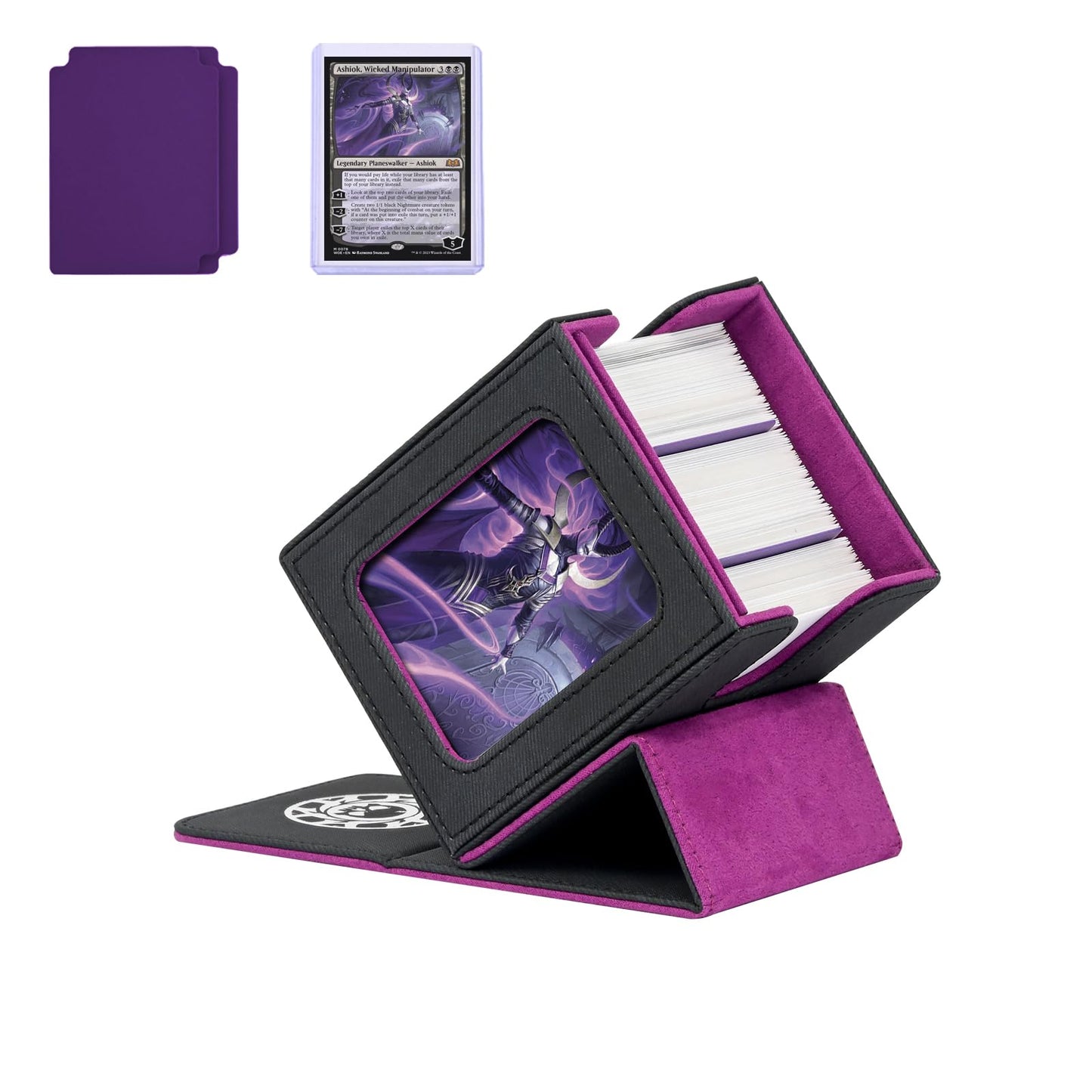 Infinity Guard MTG Deck Box with Commander Display for 120+ Single Sleeved Cards  Denim Magnetic Card Storage Box Fits for TCG CCG Magic Cards (Black&Purple)