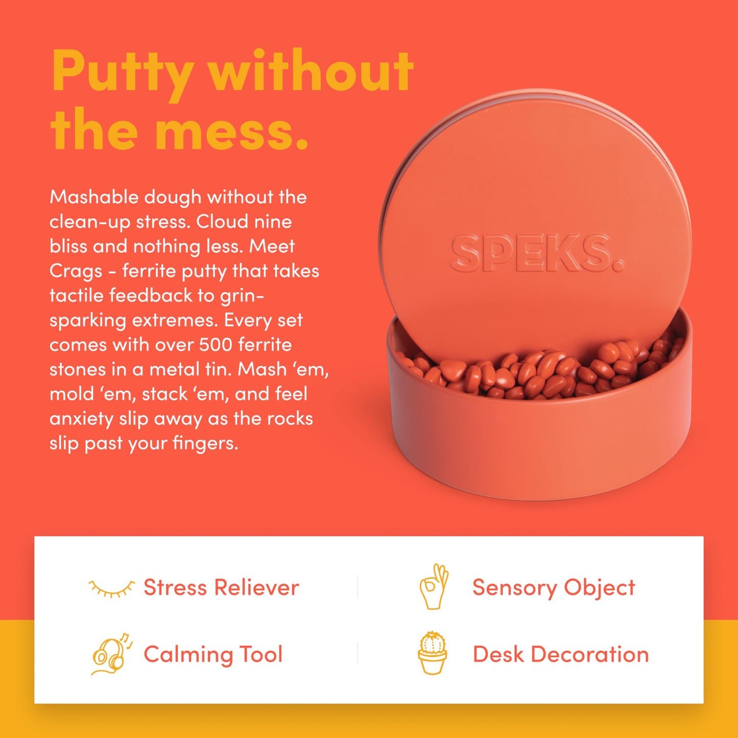 Speks Crags Ferrite Putty, 500+ Ferrite Stones In A Tin, Fidget Toy For Adults & Teens 14+, Desk Toy For Office, Christmas Gift, Holiday Stocking Stuffer, Stress Relief Present | Matte Coral, Medium