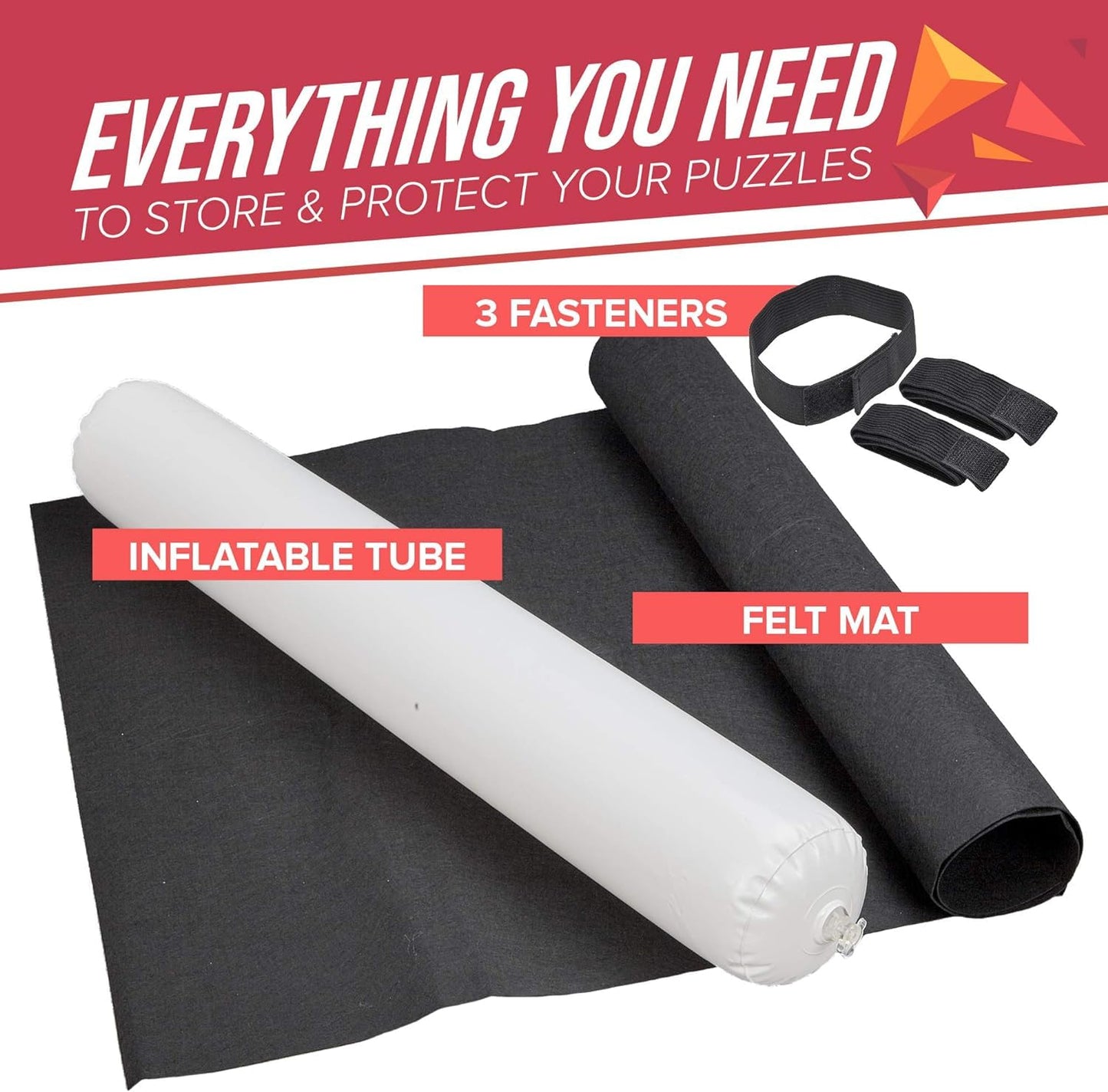 Puzzle Roll Up Mat - Store And Transport Jigsaw Puzzles Up To 1500 Pieces - 46' X 26' Felt Mat, Inflatable Tube, And 3 Elastic Fasteners Newer Improved Design - By Amy And Delle