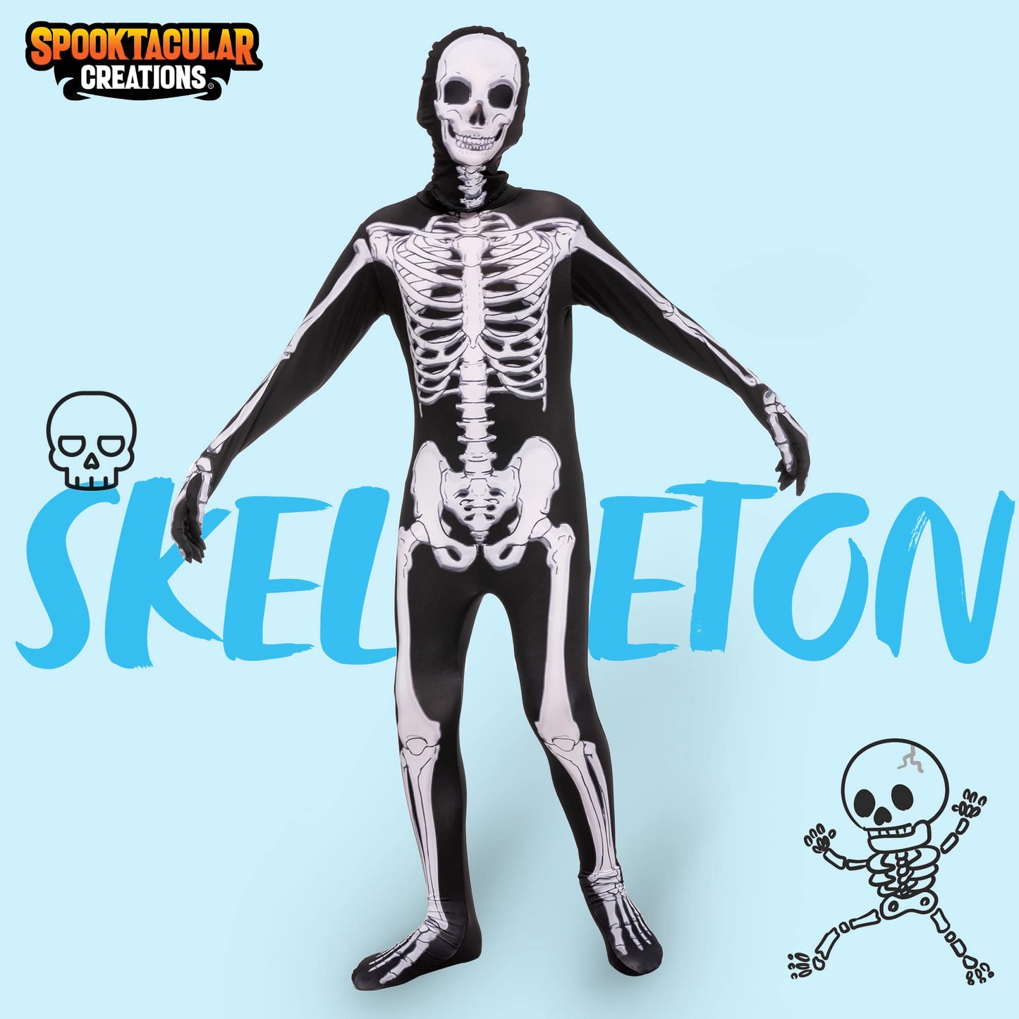 Spooktacular Creations Halloween Kids Scary 3D Skeleton Costume For Boys, Toddlers Skeleton Costume For Halloween Dress Up-M(8-10Yr)