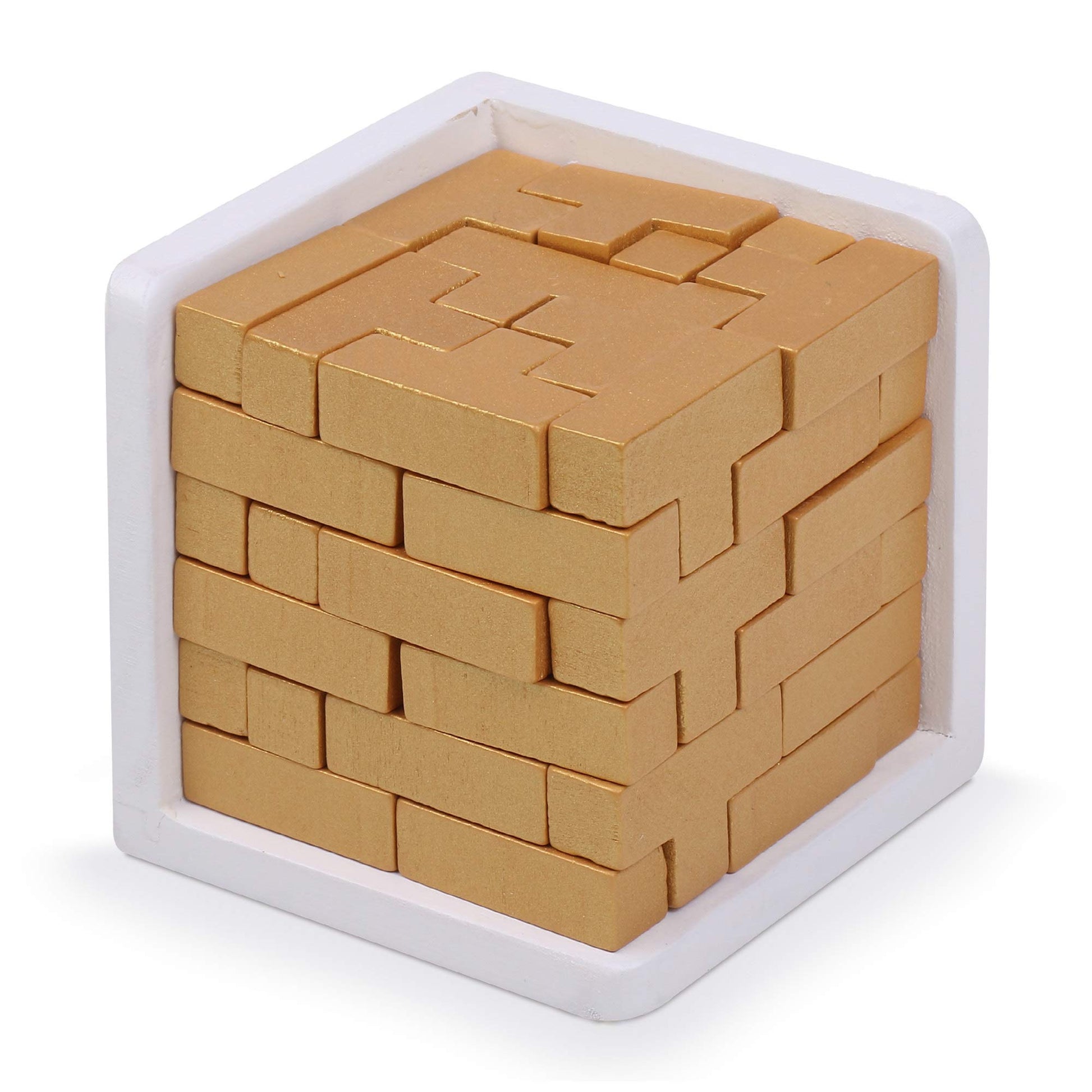 Original 3D Wooden Brain Teaser Puzzle: Engaging 3D Puzzle Box for Kids 8-12 & mature-themeds  Desk Toys Delight  Challenging Games & Wooden Puzzles for mature-themed Brain Boost (Golden Edition)