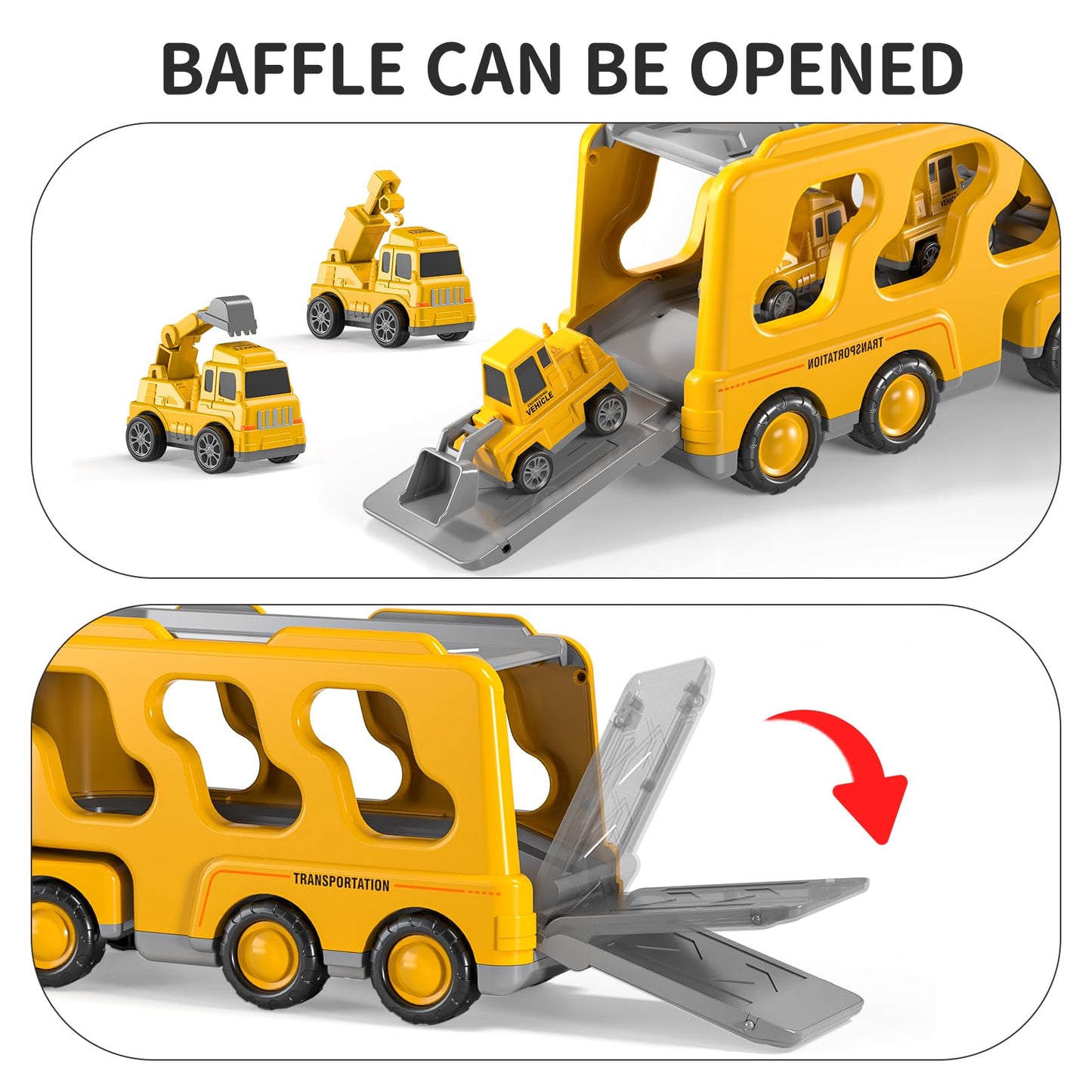 Temi Construction Truck Toys Cars For Toddlers 3-5 - 7-In-1 Friction Powered Vehicle Toy 3 4 5 6 Year Old Boys, Carrier Transpor