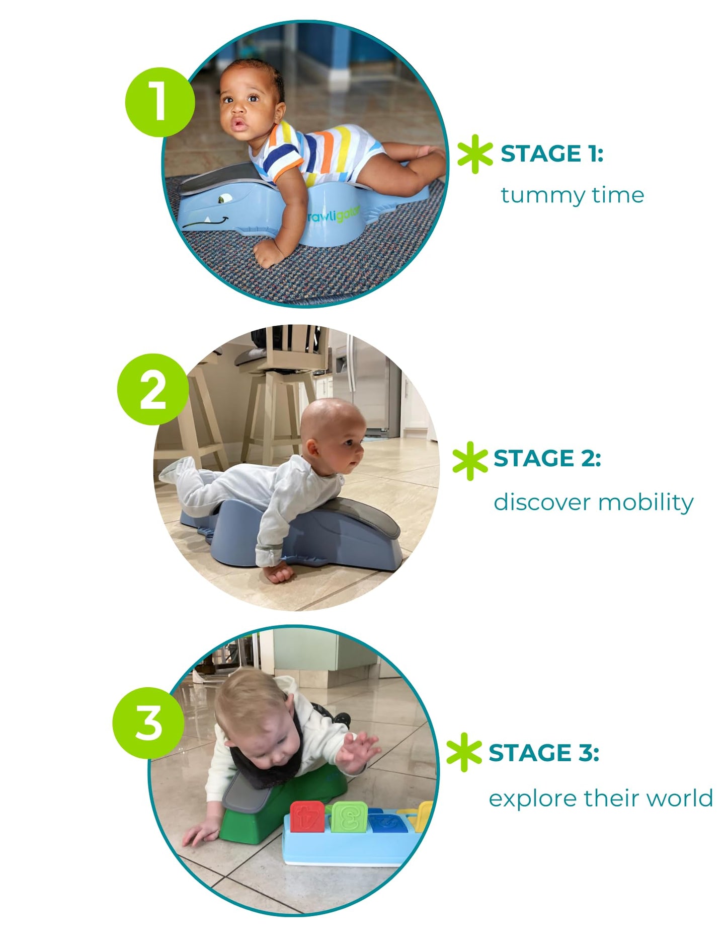 Crawligator Tummy Time Moblity Toy For Infants 4-12 Months (Sage)