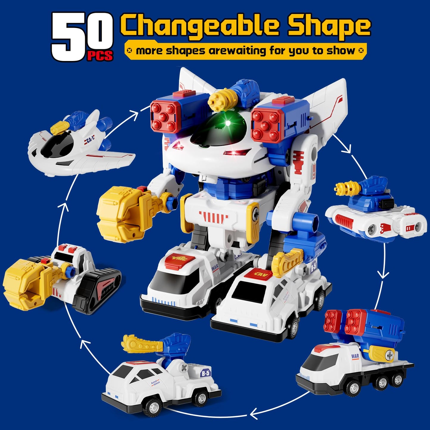 BLF FUN 50PCS Magnetic Transform Construction Toys for Boys Age 3-5, Aircraft Vehicle Toy Sets with Screw Tool, Magnetic Robot A