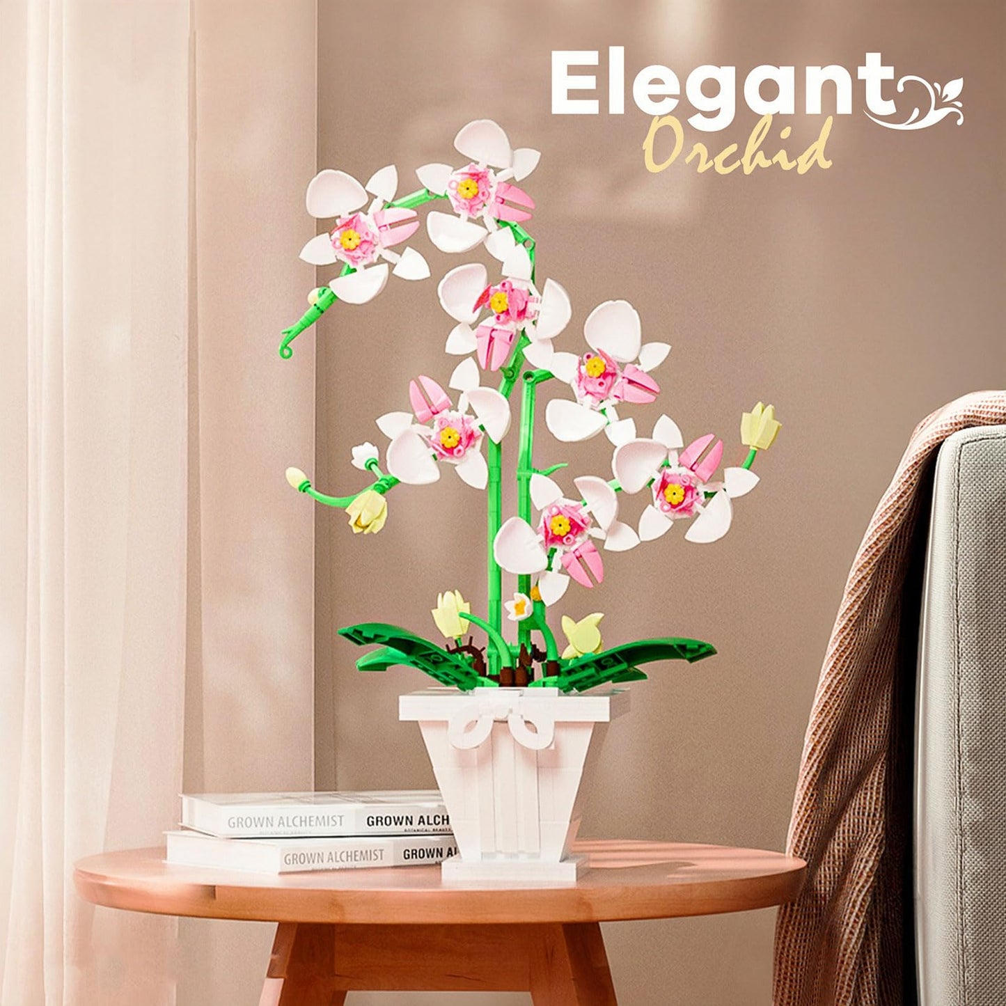 RECROQUO Orchid Flower Bouquet Set - 718 PCS Artificial Orchids with Vase, Pink, Green & White - Perfect for Mother's Day & Birthdays