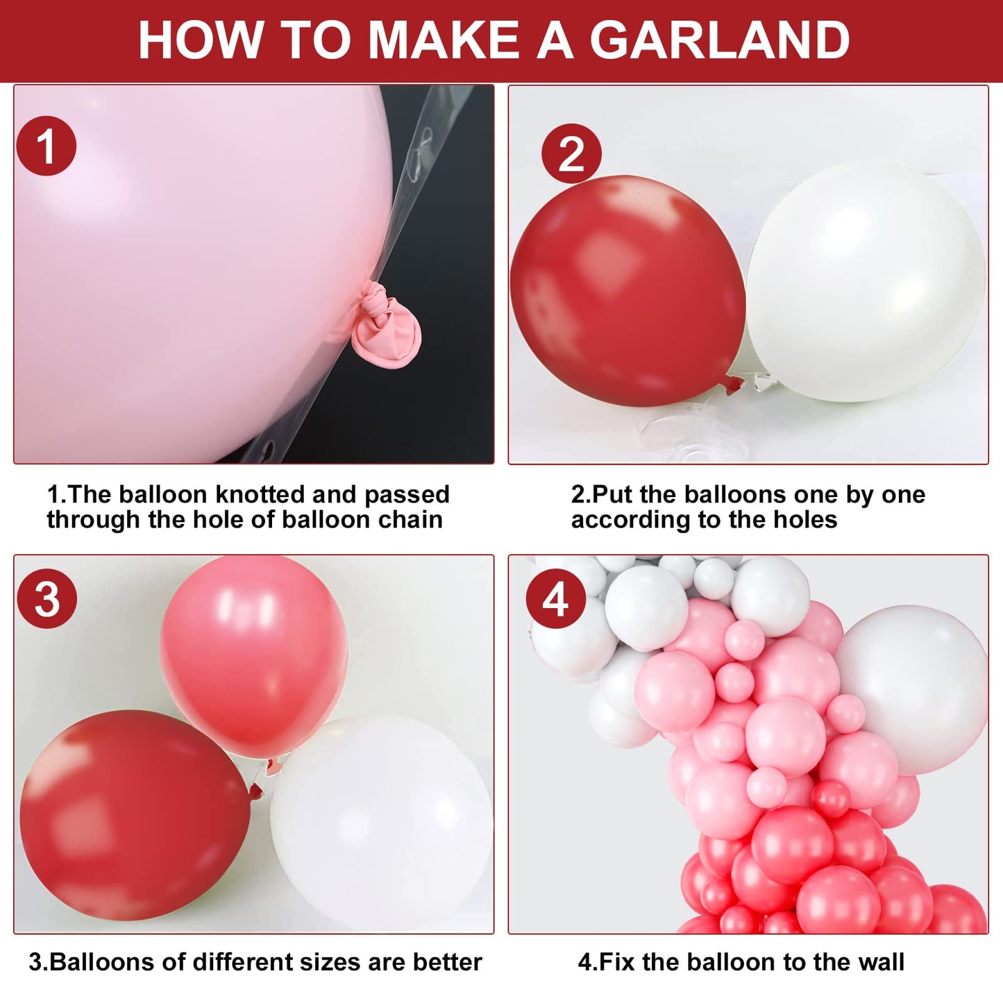 Red Pink Balloon Arch, Red Pink Balloon Garland Kit with White Pink Macaron Red and Red Balloons, Red Pink Balloon Garland for B