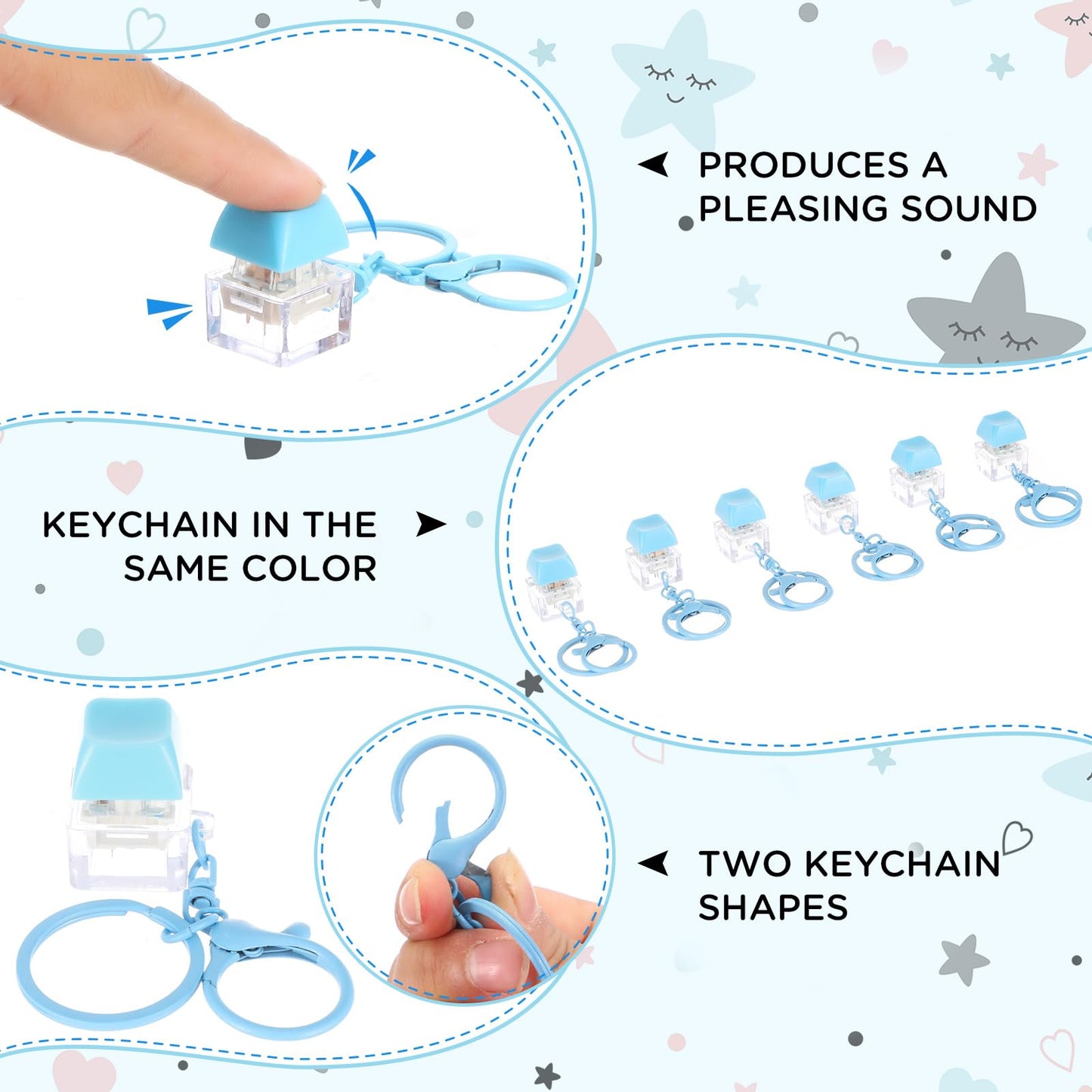 Shappy 6 Pcs Keyboard Fidget Toys  Fidget Keychain  Fidget Keyboard Clicker Keychain Gift  Keychain Button Stress Relief Gifts for mature-themed Office Home School  ADHD Toy  Cool Fidgets(Blue)