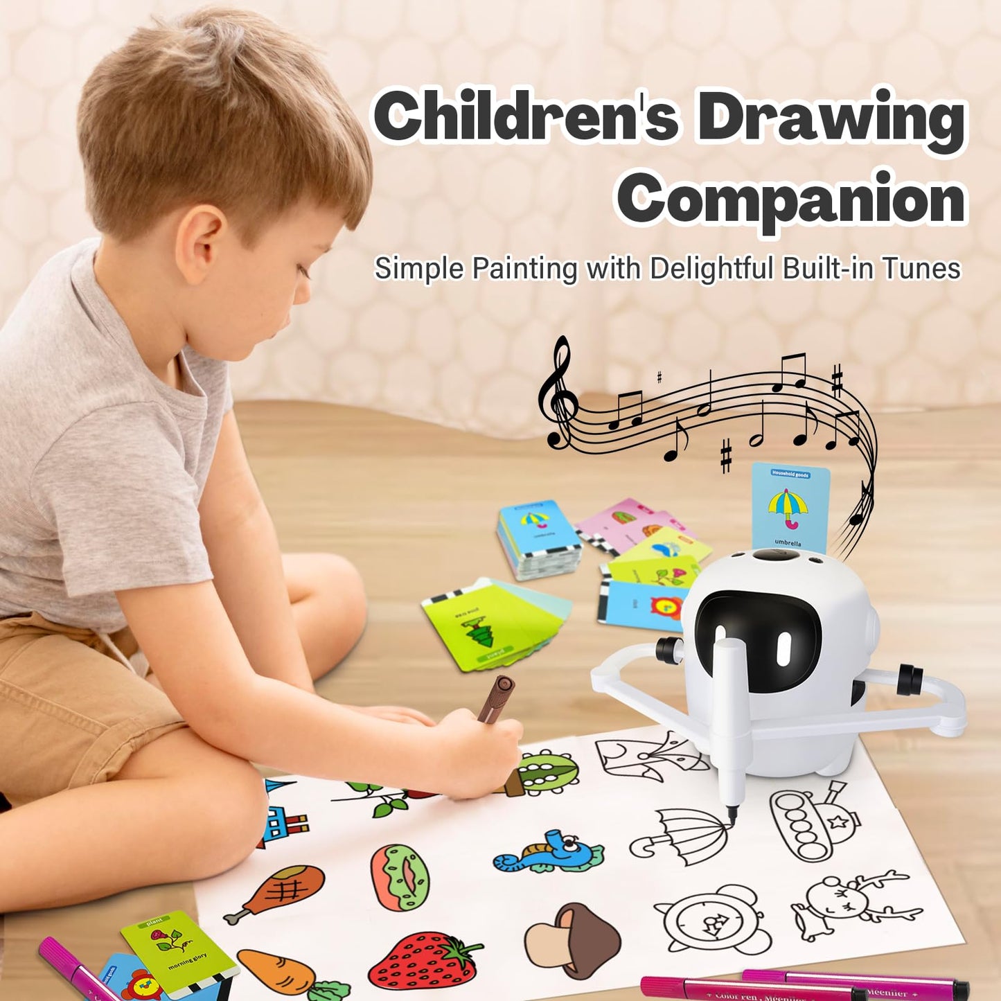 Rivgot Drawing Robot For Kids With 150 Cards, Voice Interactive Educational Drawing Machine, Montessori Painting Learning Toys F