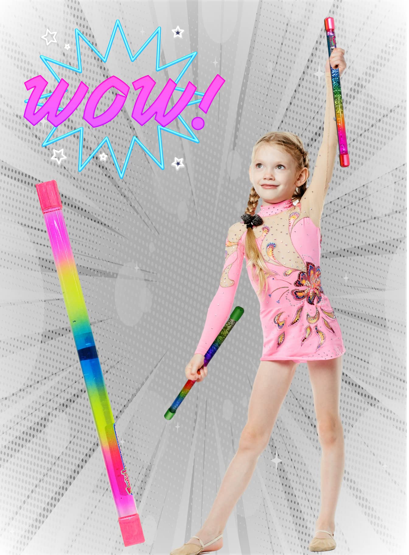 Ja-Ru Glitter Wand Girls Rainbow Baton Toy (12 Baton) 12 Inch Wand Baton Spiral Fidget Toys For Kids. Magic Twirling Glitter Sticks. Stress Relief. Classroom Decorations Bulk Party Favors. 2002-12P