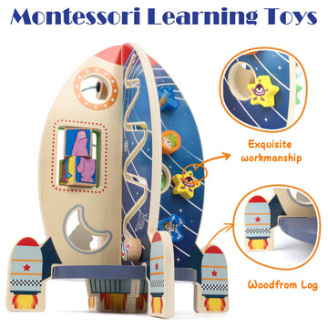 Wdmiya Space Wooden Activity Cube Toys For Baby, Montessori Toys For 1 Year Old Boy & Girl Birthday Gifts, Sensory And Education