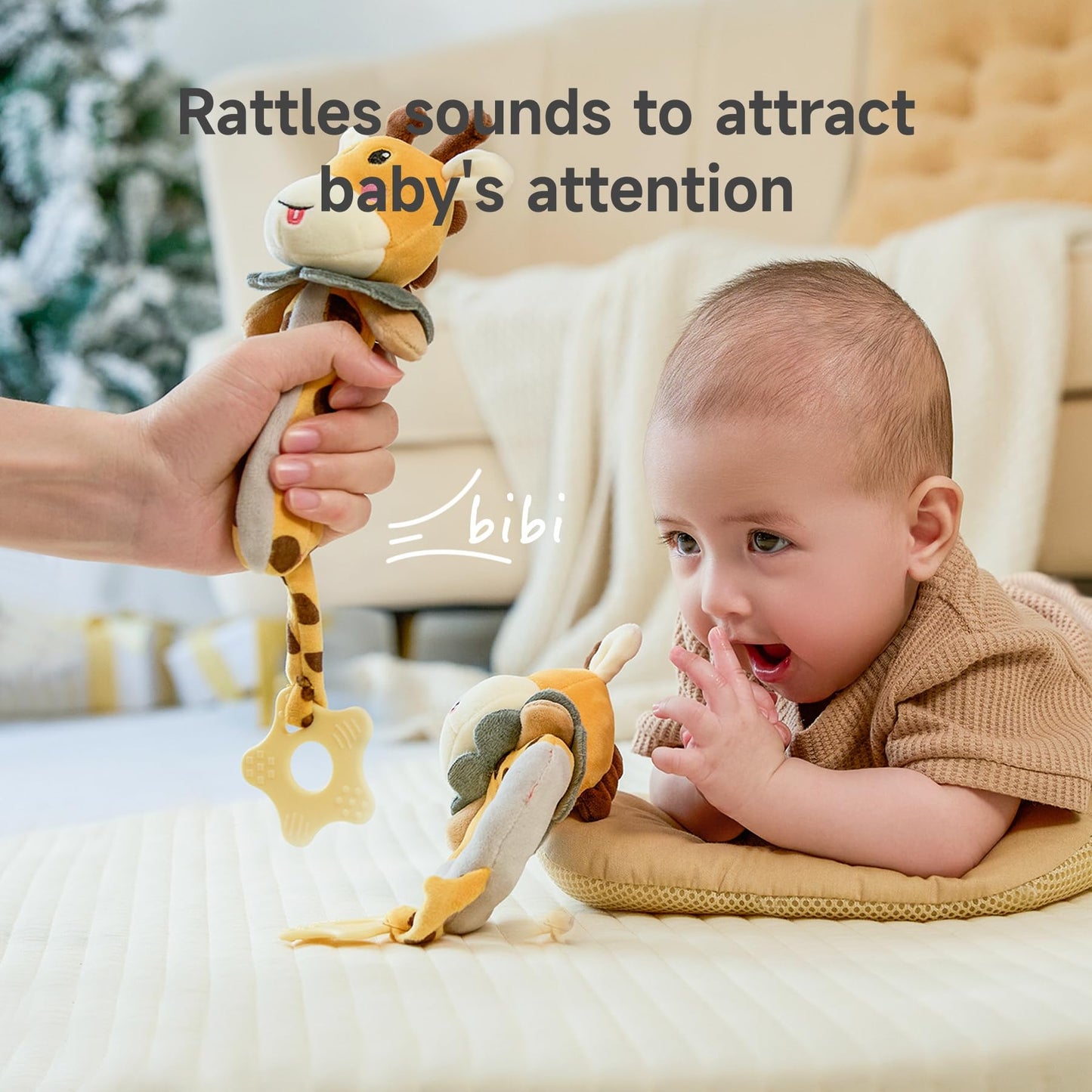 Tumama Baby Rattles 0-6 Months, 3 Pcs Giraffe Baby Plush Rattles Sensory Toys With Teethers, Newborn Gifts For Babies 0-6 Months
