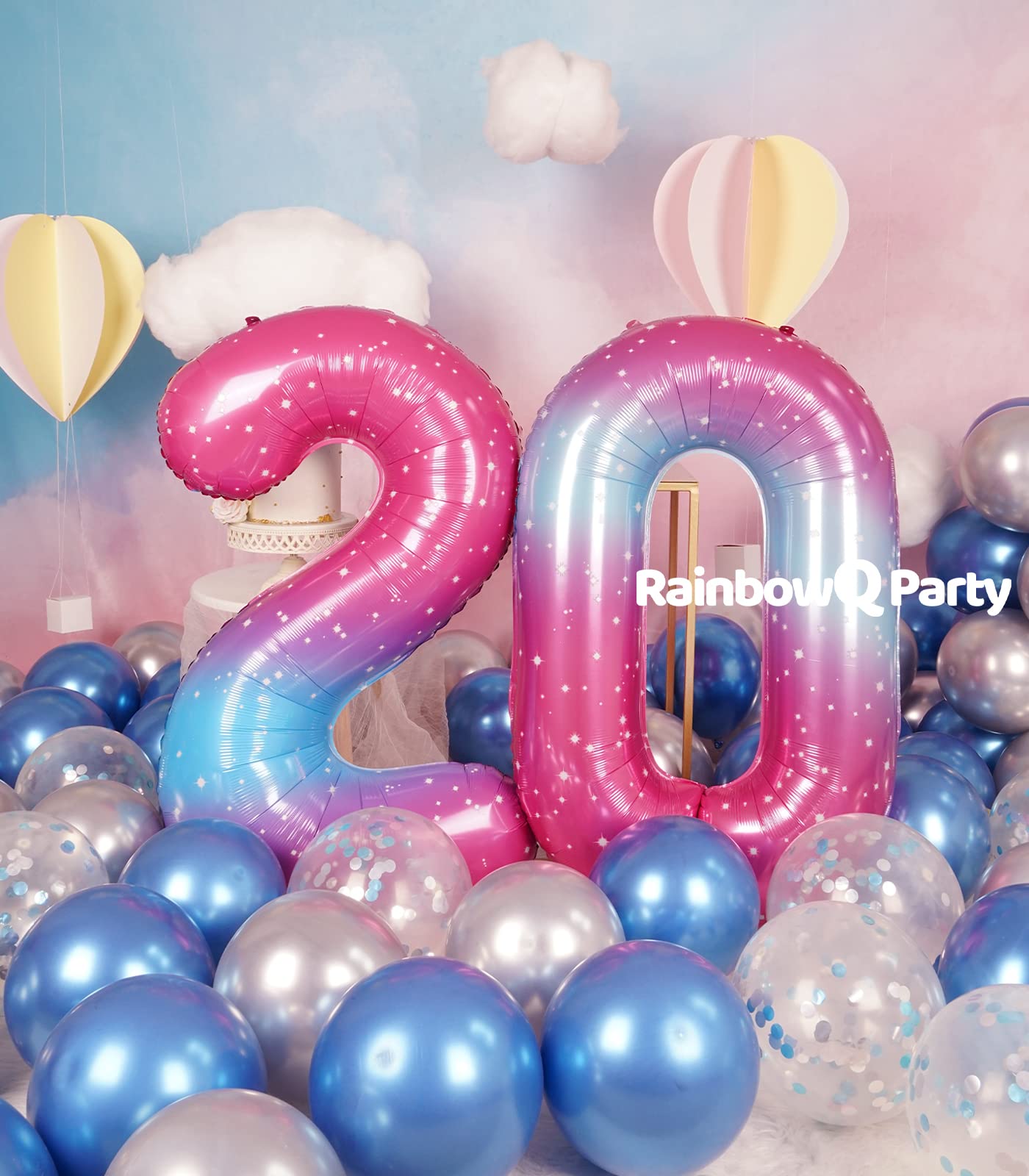 Rainbowq 20 Balloon Number 40 Inch For Women Big Starry 0-9 Foil Mylar Large Balloon Number 20 Happy 20Th Birthday Party Anniver