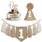 1St Birthday Decorations Boys High Chair Banner With One Cake Topper Brown Conical Hat For First Party