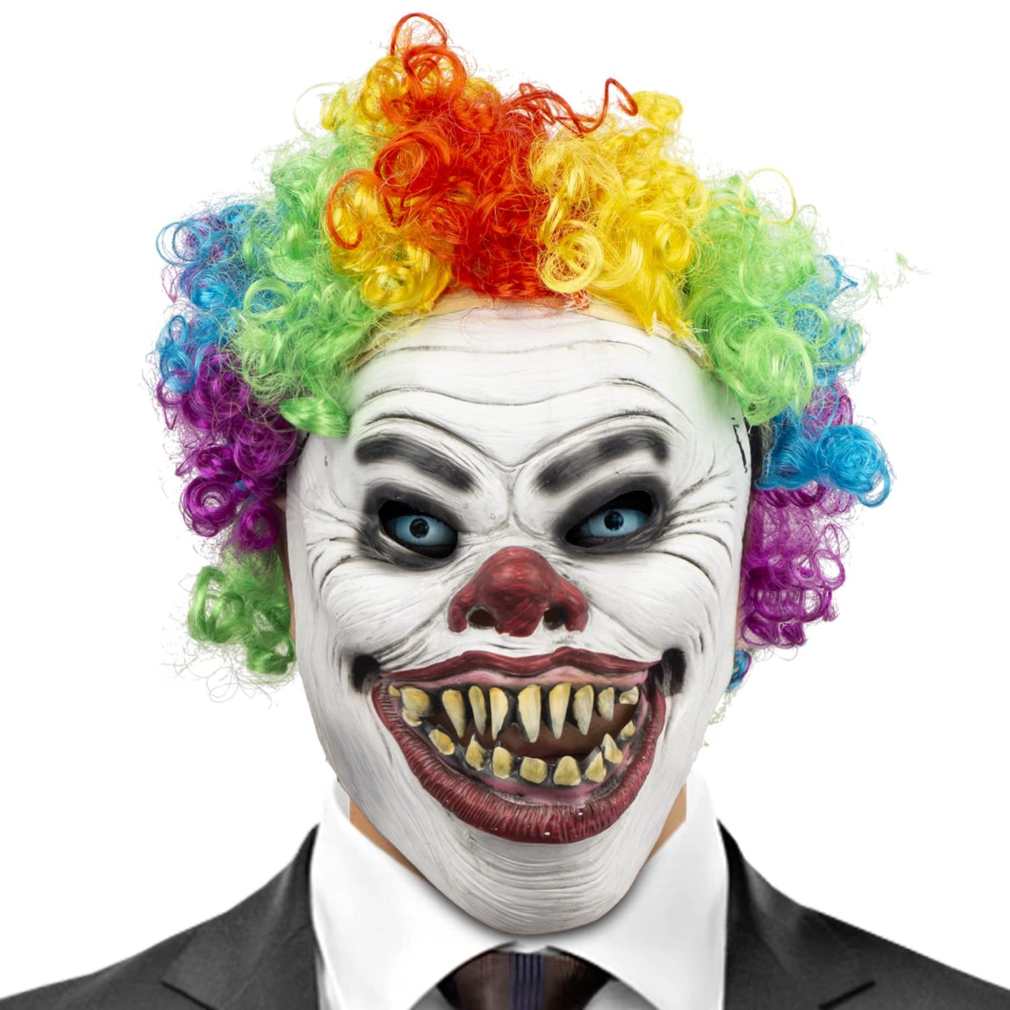 PartyHop Clown Mask with Wig Moving Jaw Latex Full Head Scary Horror Mask Fancy Dress for Halloween Carnival Costume Party