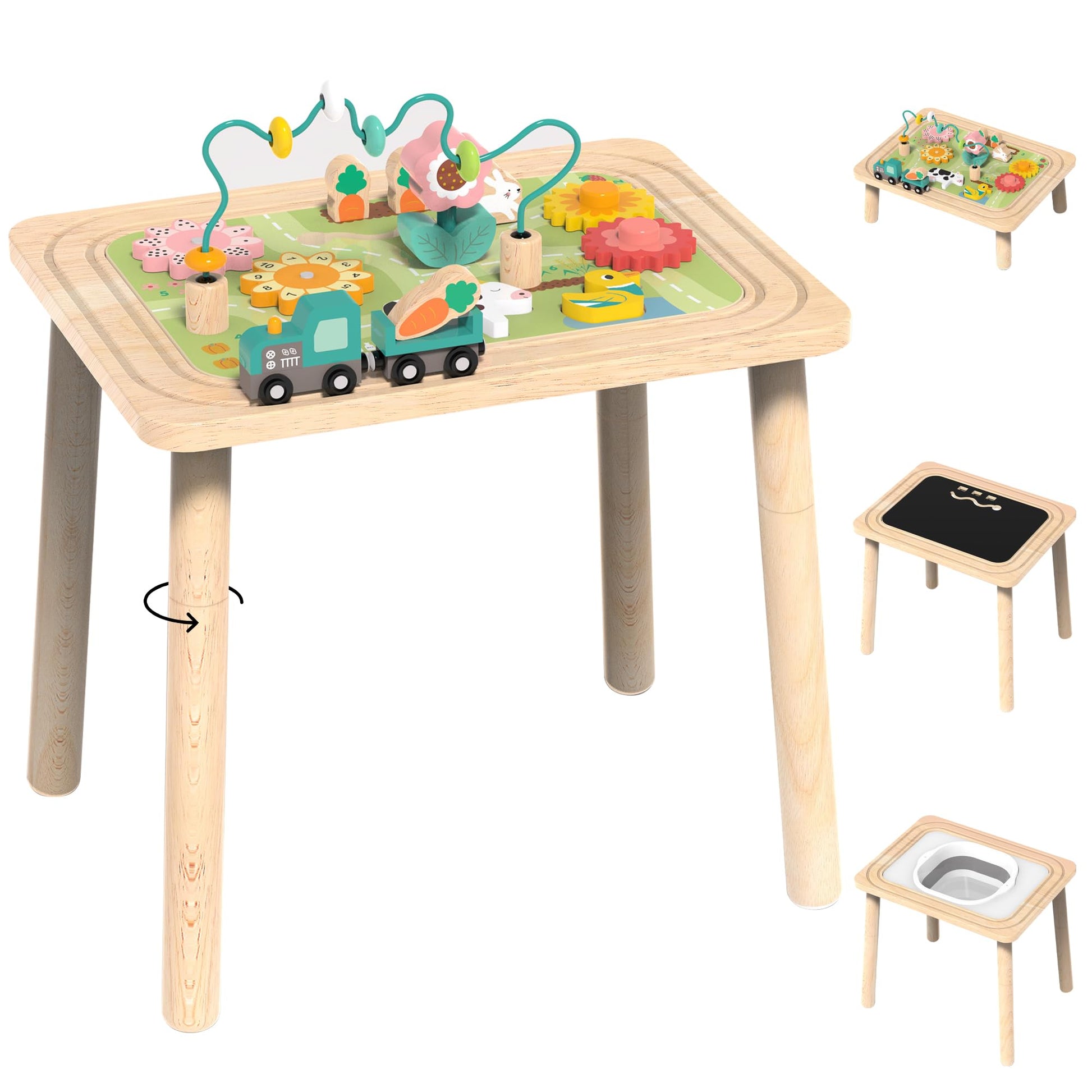 Himold Activity Table for Kids 6-36 Months, 9 in 1 Wooden Montessori Toys with Bead Maze Shape Sorter Train Toy, Baby Sensory Ta
