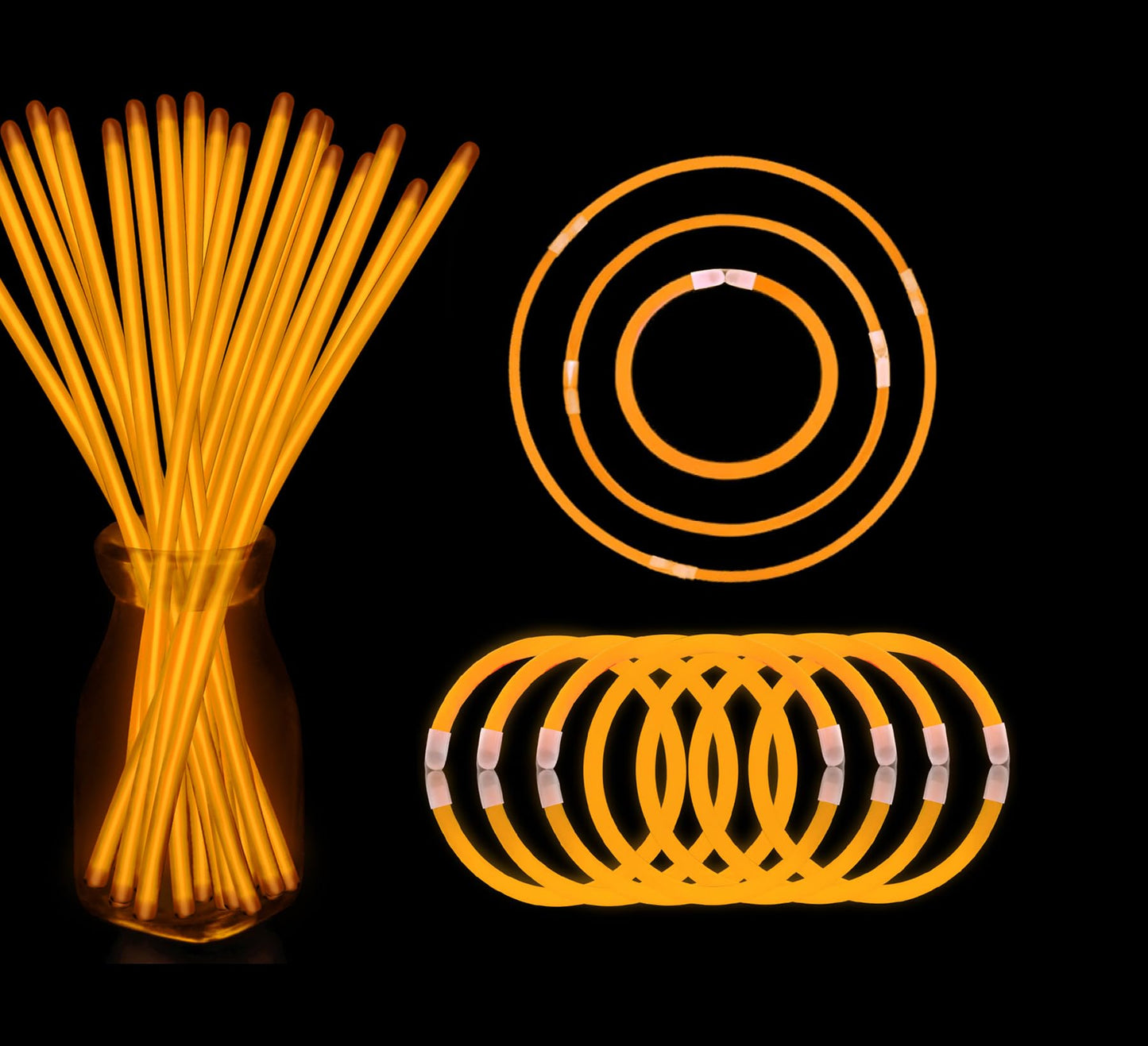 Yofobu Orange Glow Sticks Light Up Bracelet Necklaces Bulk 50Ct 8' Glowsticks With Connectors 4Th Of July Neon Party Supplies For Hawii Carnival Halloween Christmas Easter Birthday