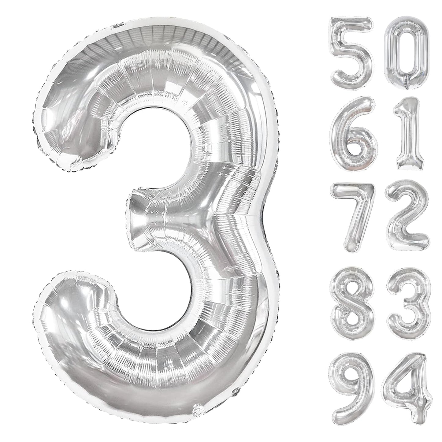 Silver 3 Balloon, Number Balloons 40 Inch, 3Rd Birthday Decorations For Kids Girls Boys, Men Women Silver Party Supplies For Par