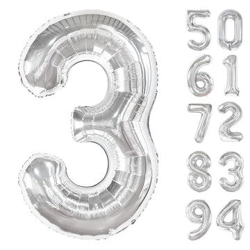 Silver 3 Balloon, Number Balloons 40 Inch, 3Rd Birthday Decorations For Kids Girls Boys, Men Women Silver Party Supplies For Par