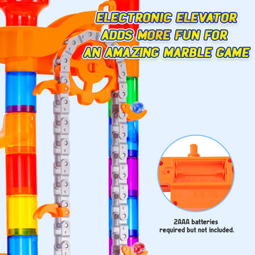247Pcs Marble Run With Motorized Elevator, Construction Building Blocks Toys With 30 Glass Marbles And 30 Glow In The Dark Marbl