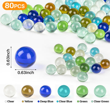 Sukh Glass Marbles - 80Pcs Bulk Cat Eye Stone Mix 6 Colors Medium Sized Beads Decorative Gift Retro Game With 16Mm For Bounce,Ma