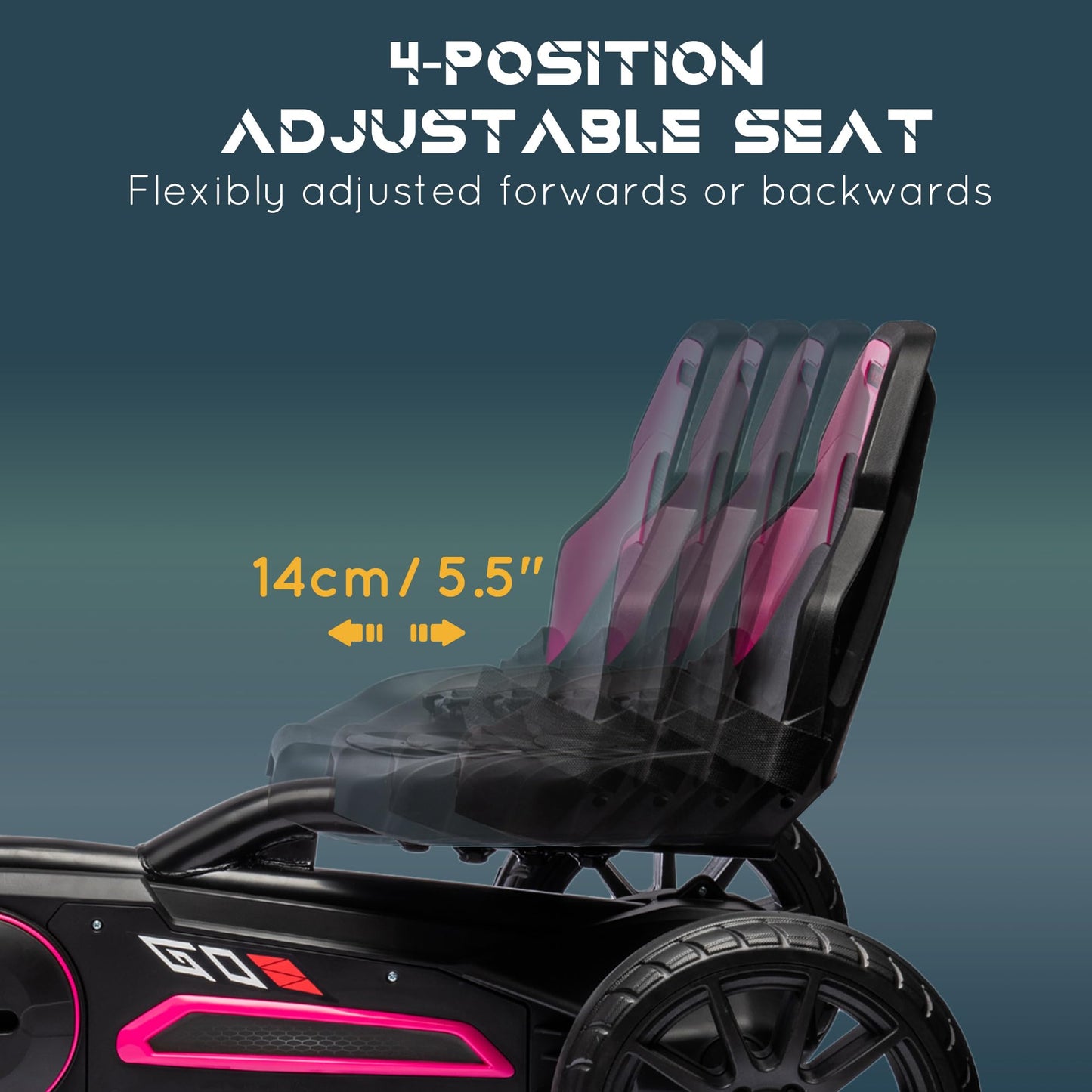 Aosom Kids Pedal Go Kart, Outdoor Ride On Toys With Swing Axle, Adjustable Seat, Handbrake, 4 Shock-Absorbing Wheels, Gift For Boys And Girls Aged 3-8 Years Old, Pink