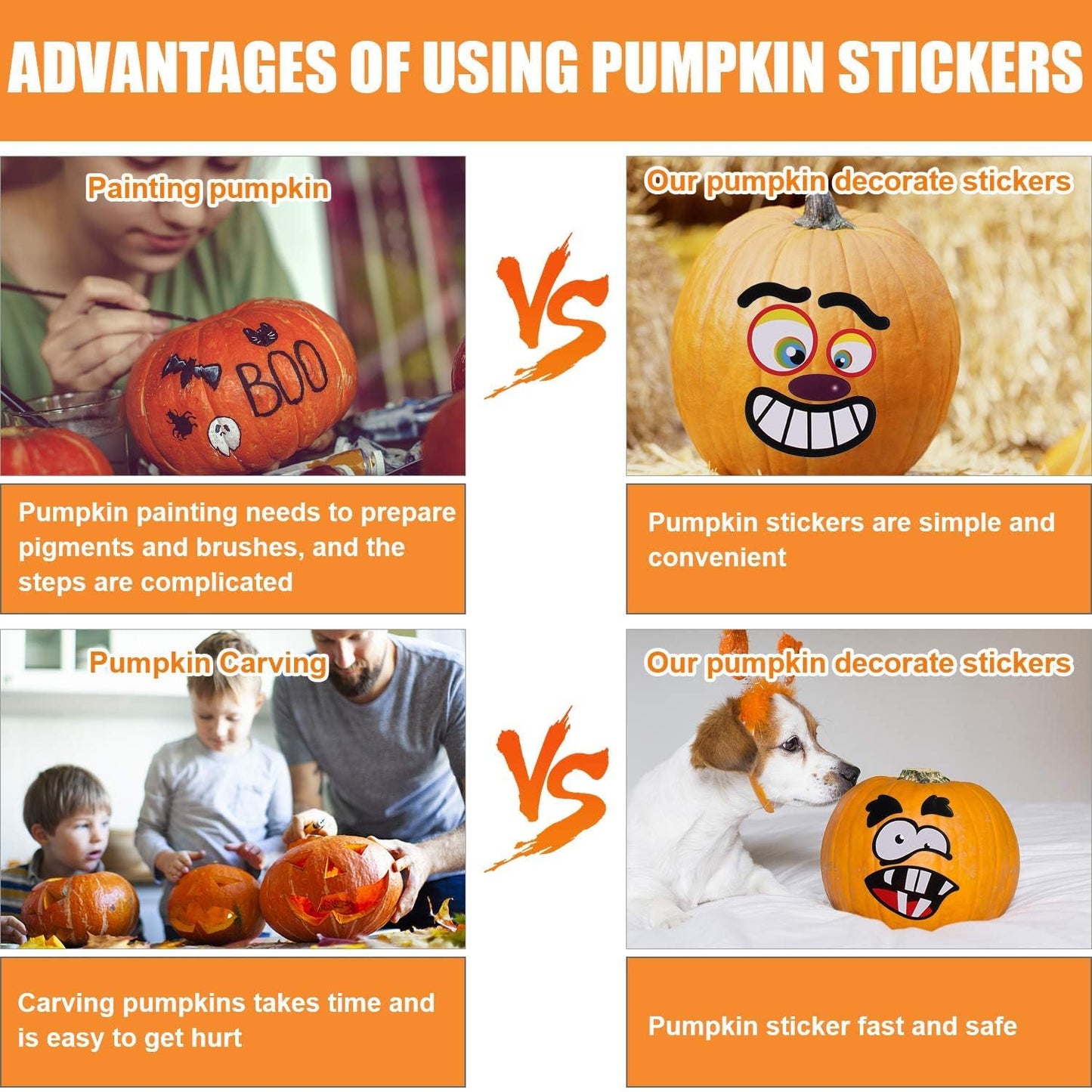 DECYOOL Halloween Pumpkin Decorating Stickers - 46 Pieces, Multicolor, Paper, Includes 30 Small Face Stickers for Kids, DIY Treats Party Favors