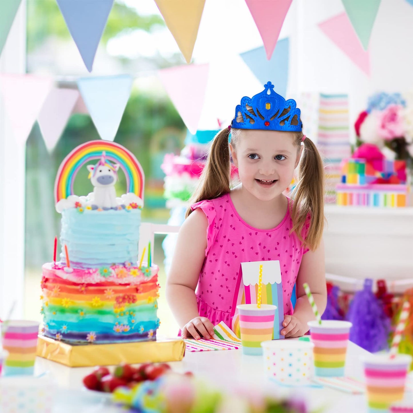 JOELELI 31pcs Crown Craft for Kids, 24pcs Foam Princess Tiara Crowns with Gem Diamond Tattoo Sticker- Make Your Own Queen King C