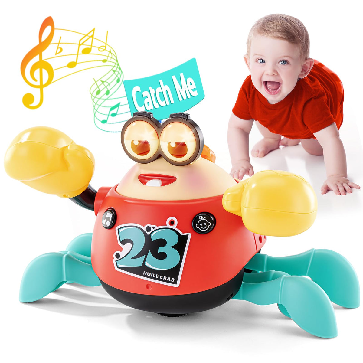 HOLA Interactive Crawling Crab Baby Toy with Voice Recording & Repeat, Musical Light Up Tummy Time Toy for Babies 612 Months, T