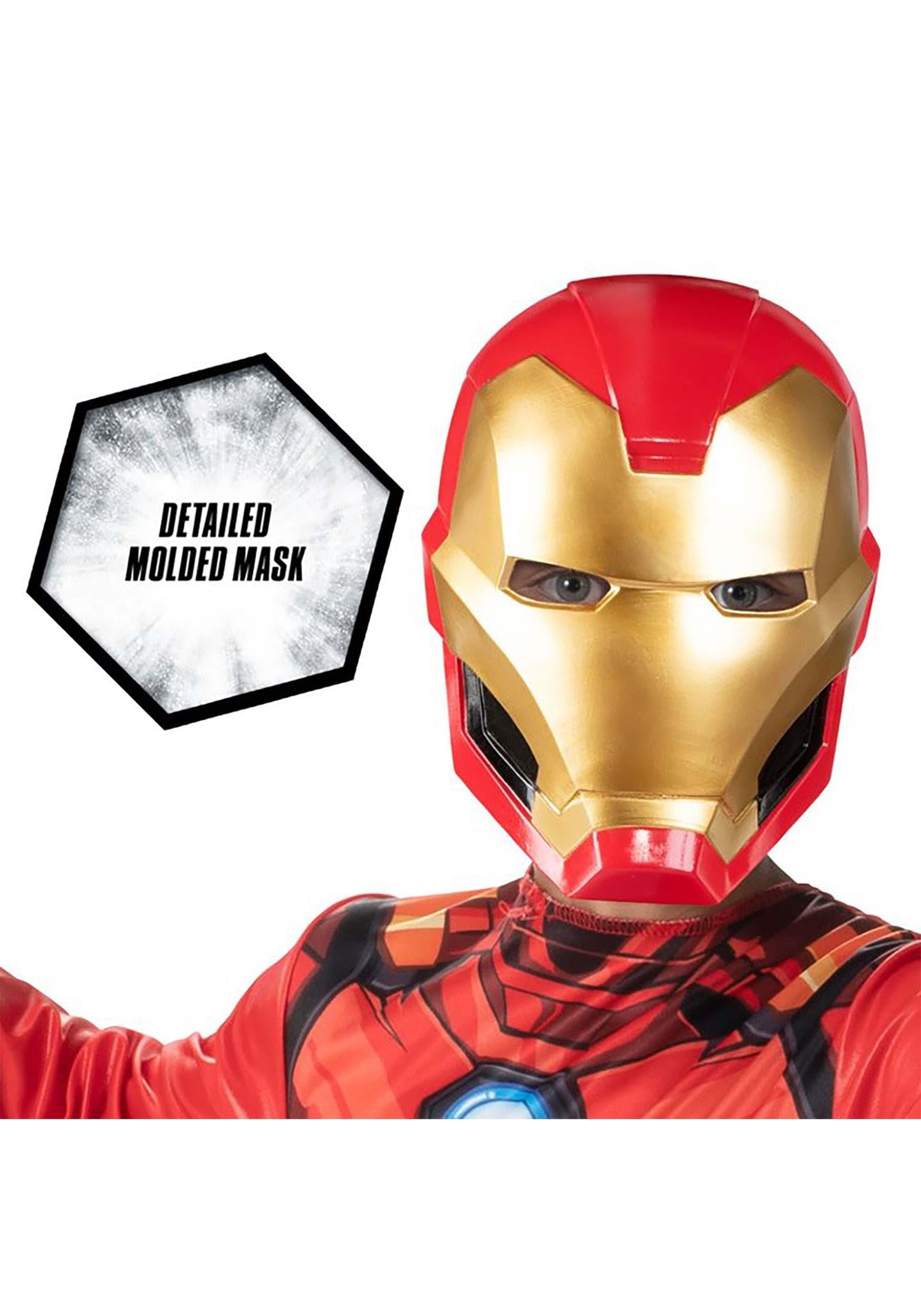 Marvel Iron Man Official Youth Halloween Costume - enhanced Quality Fabric Jumpsuit with Printed Design and Plastic Mask - Size Medium Red