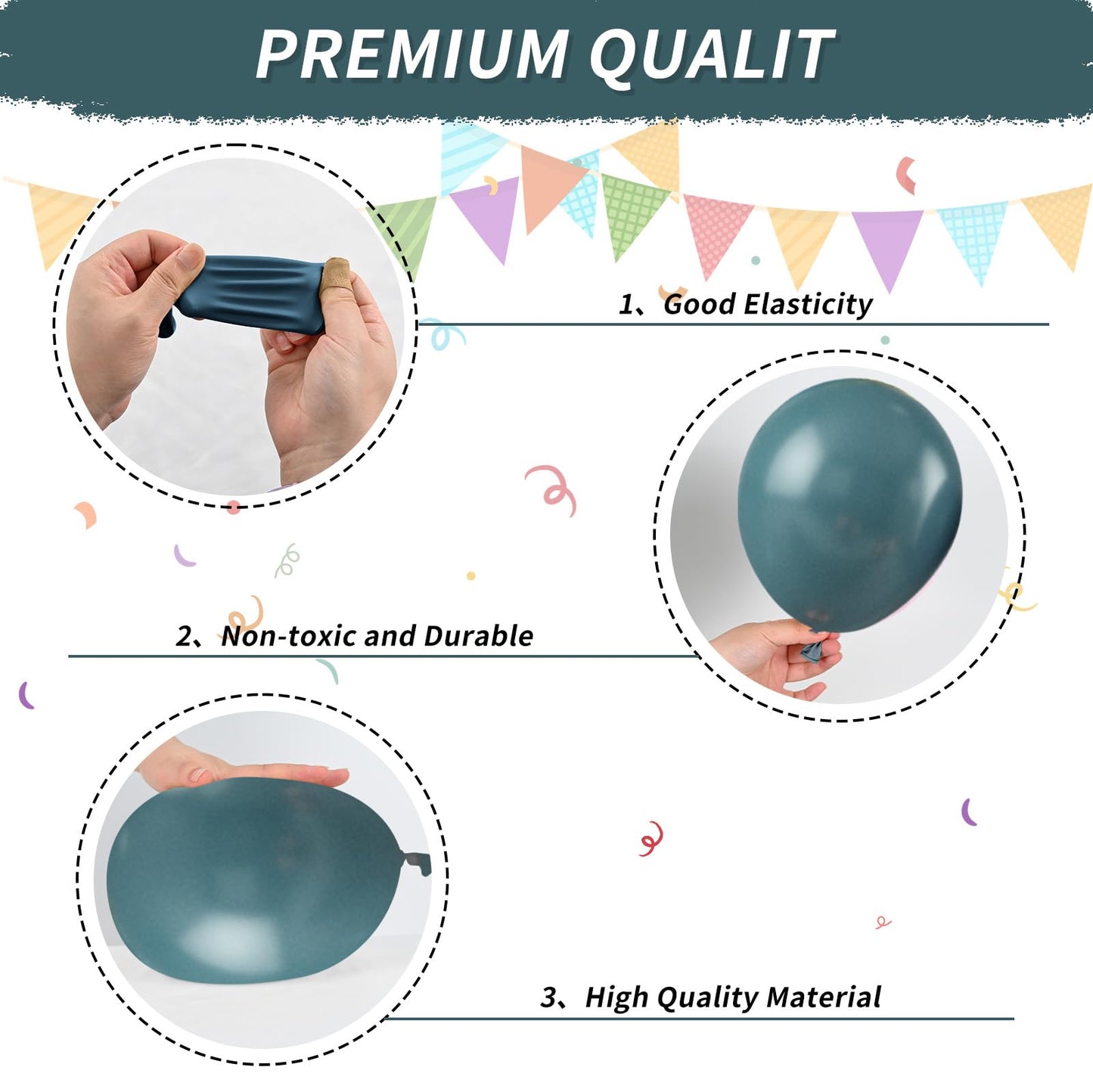 Paready Dusty Blue Green Balloons - Rubber, Boho Birthday & Wedding Decorations, Sage Green & Metallic Gold