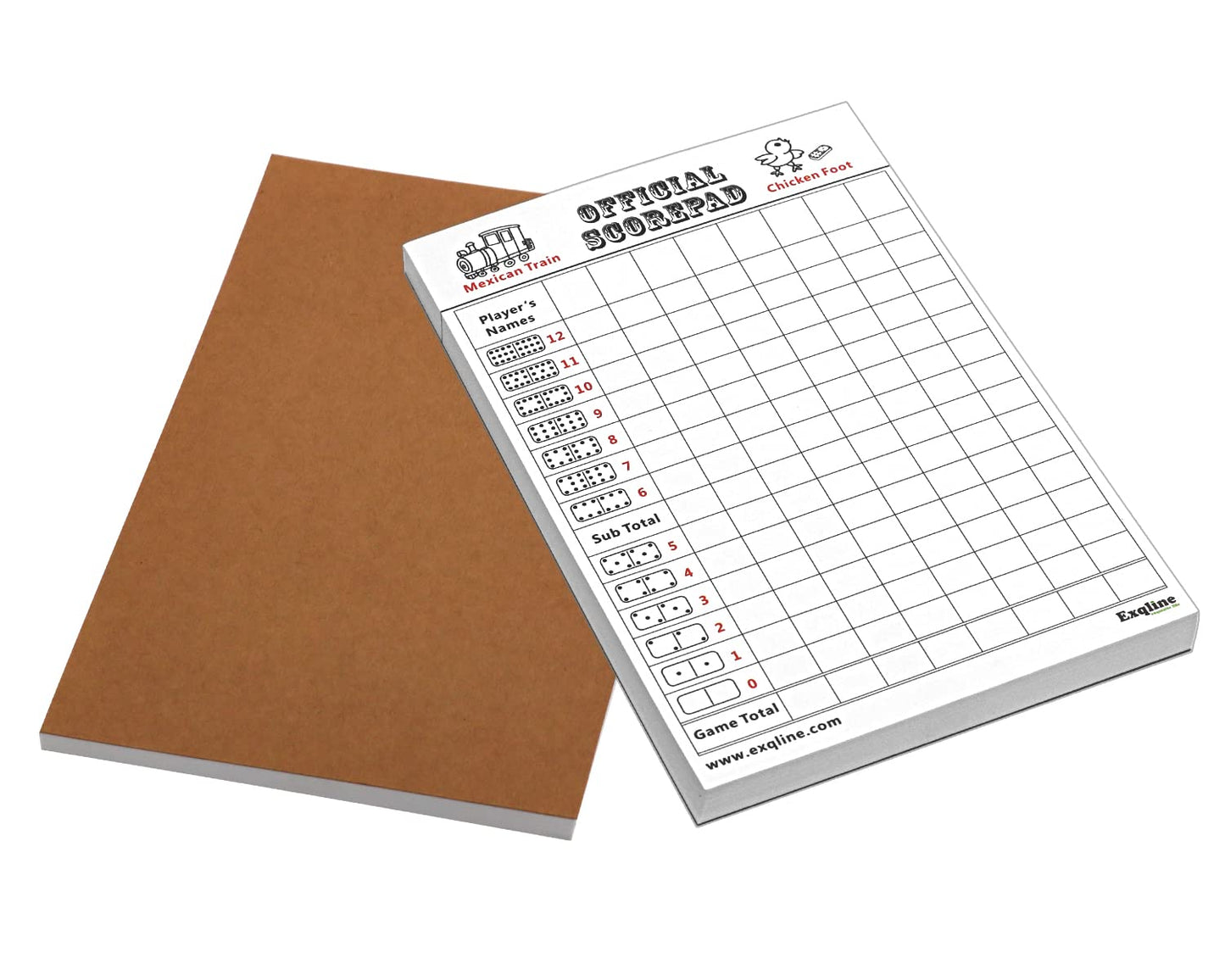 Exqline Mexican Train Score Pads, 70 Sheets Dominoes Chicken Foot And Mexican Train Score Sheets 8.3'' X 5.5'' Well-Made Large Size Paper Record Clearly And Easy To Read For Travel Gamenight