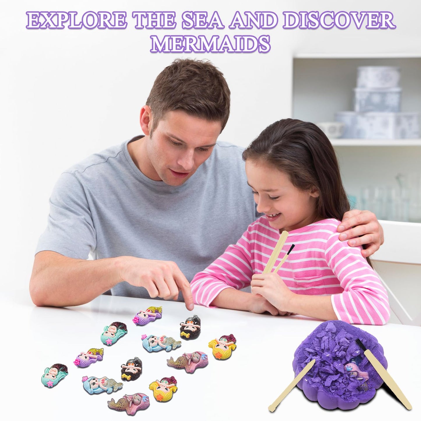 Hitish Mermaid Dig Kit, 12 Surprise Mermaid Discover, Great Science Stem Toys Mining Set, Party Favor Geology Gifts For Kids, Ag