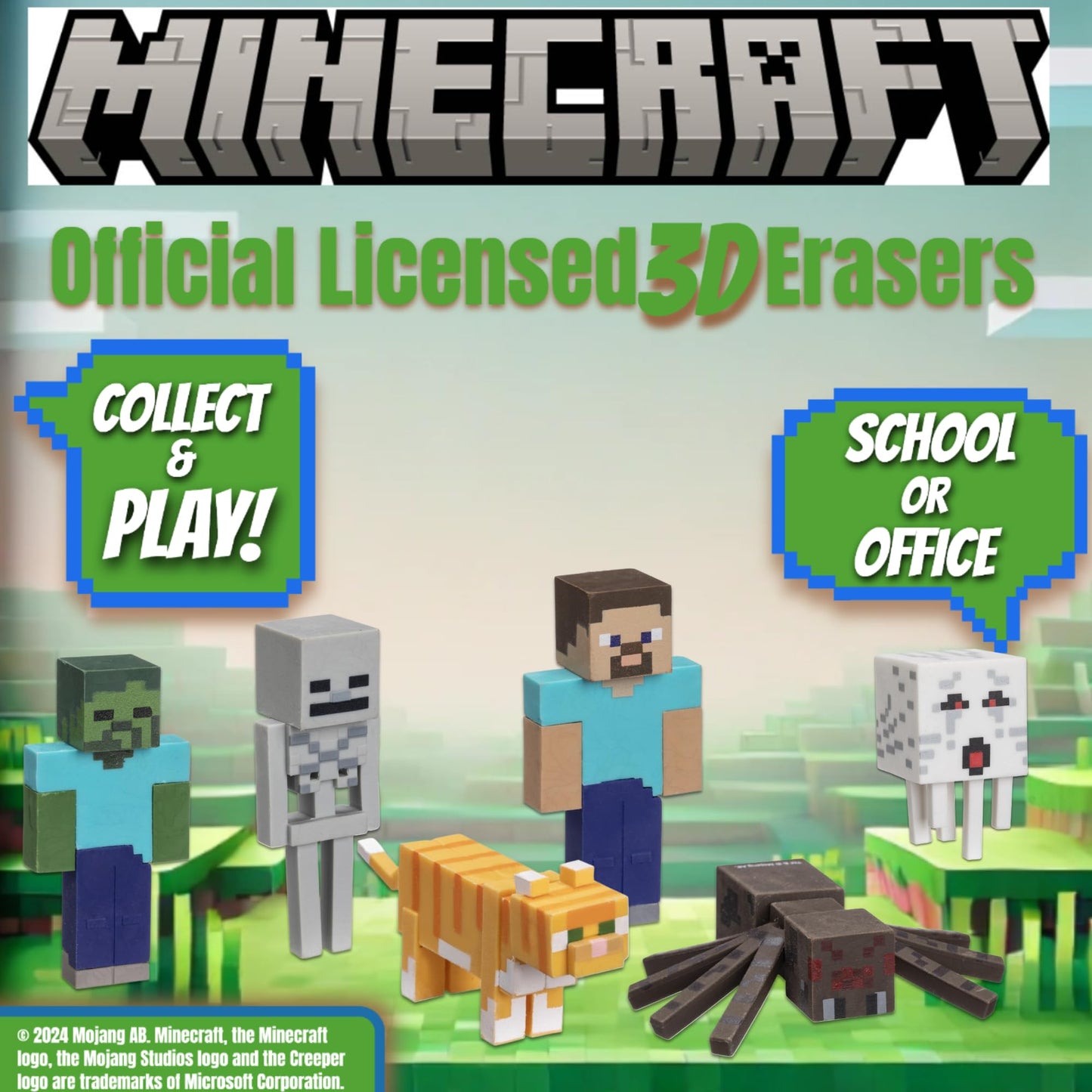 Mine Craft 3D Erasers, 5-Pack Collector Set, 12 Iconic Characters to Collect, Own The Entire Series