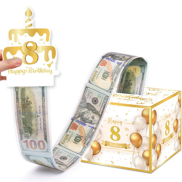 Meiidoshine 8Th Birthday Money Box For Cash Gift, Surprise Pull Out Money Gift Box With 100Pcs Transparent Bags - Fun Ways To Give Cash As A 8Th Birthday Gift For Girls Boys