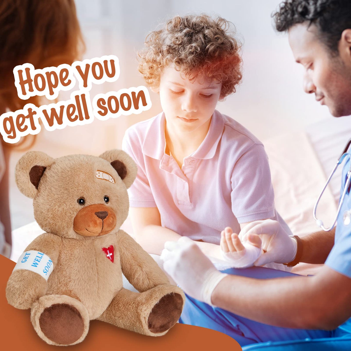 Houwsbaby 12 Get Well Soon Teddy Bear Stuffed Animal Get Well Soon Bear Stuffed for Kids mature-themed After Surgery Presents for Infant Broken Arm Teddy Bear Feel Better Bear