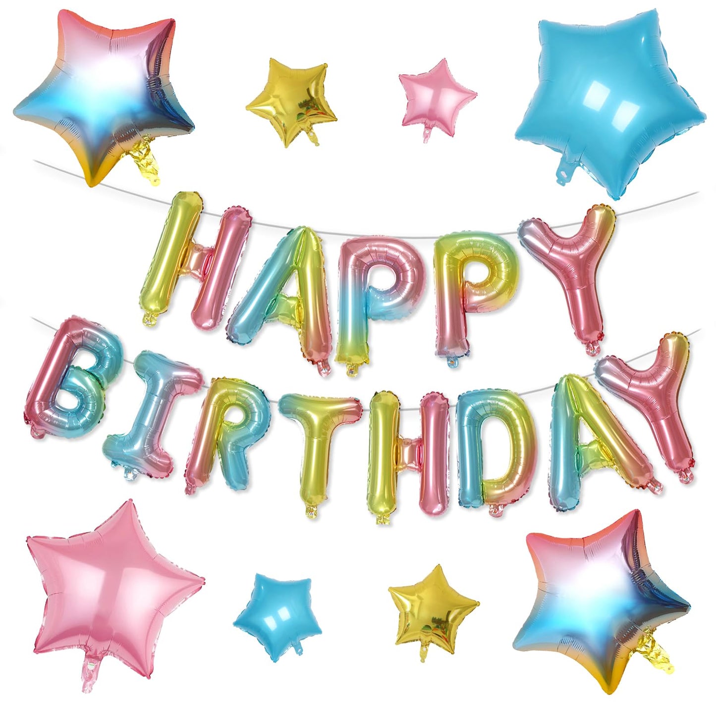 Happy Birthday Balloons Banner, Rainbow Happy Birthday Foil Balloons 16 Inch Mylar Foil Letter Balloons With 8 Pcs Gradient Blue