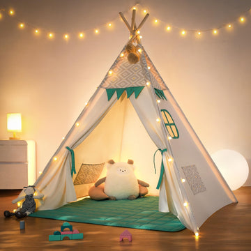 Besrey Teepee Tent For Kids With Padded Mat & Light, Kids Tents Indoor Playhouse, Large Kids Tipi Tent, Christmas Play Tent For Toddler Boys Girls, Foldable Portable Toddler Reading Tent